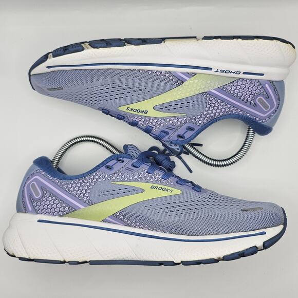Brooks Ghost 14 Purple Print Dutch Lime Womens 7.5 Medium B Running Shoes - Picture 3 of 7